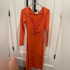 anthropologie tie front midi dress